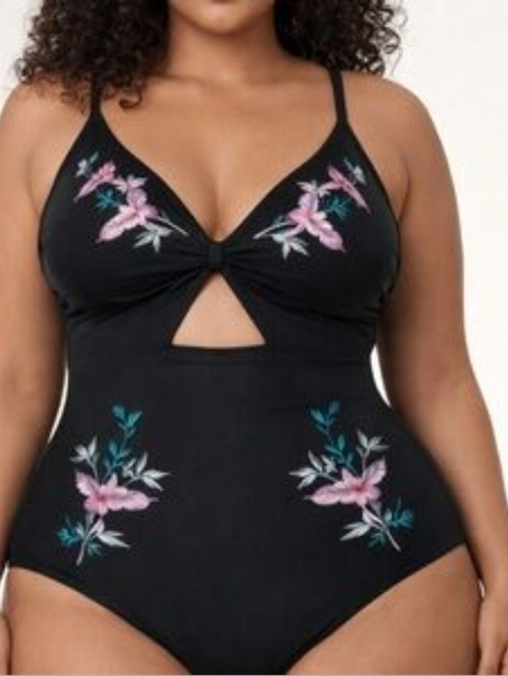 City Chic Black One-Piece Swimsuit with Embroidery 22w